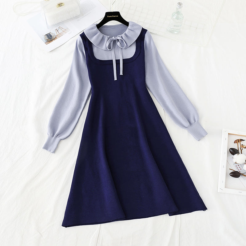 New bottomed skirt lotus leaf collar French retro Hepburn tea break 4772