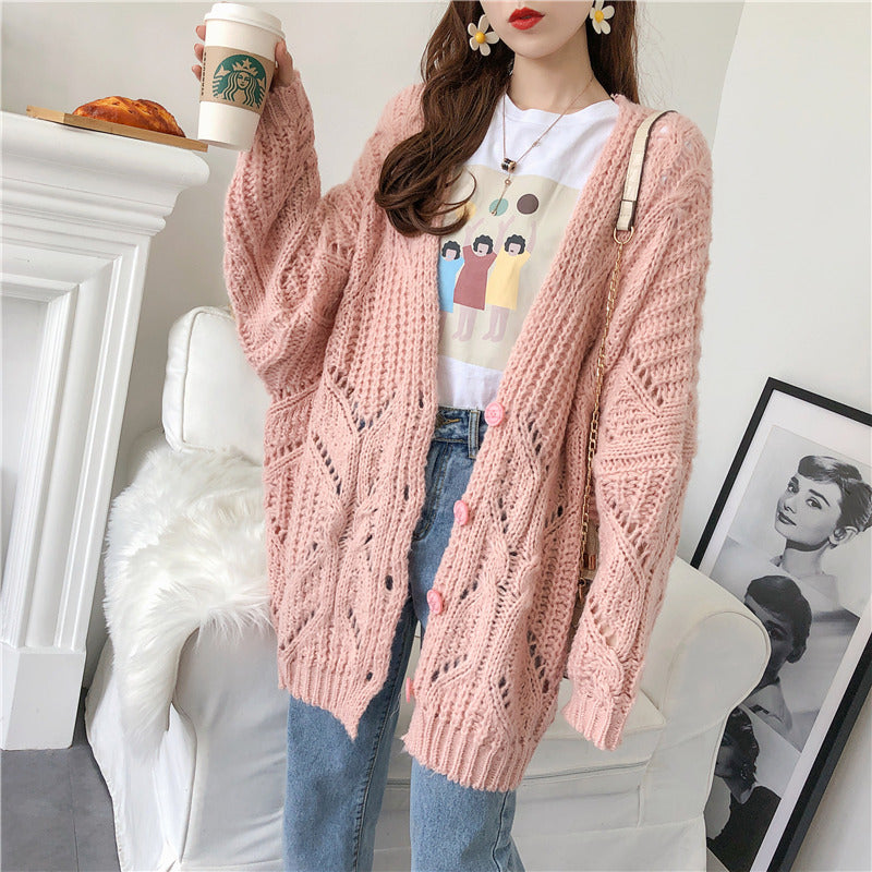 Manteau pull ample ajouré coréen 4909