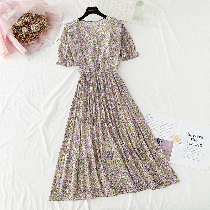 Small fresh sweet floral dress French temperament small skirt 4882