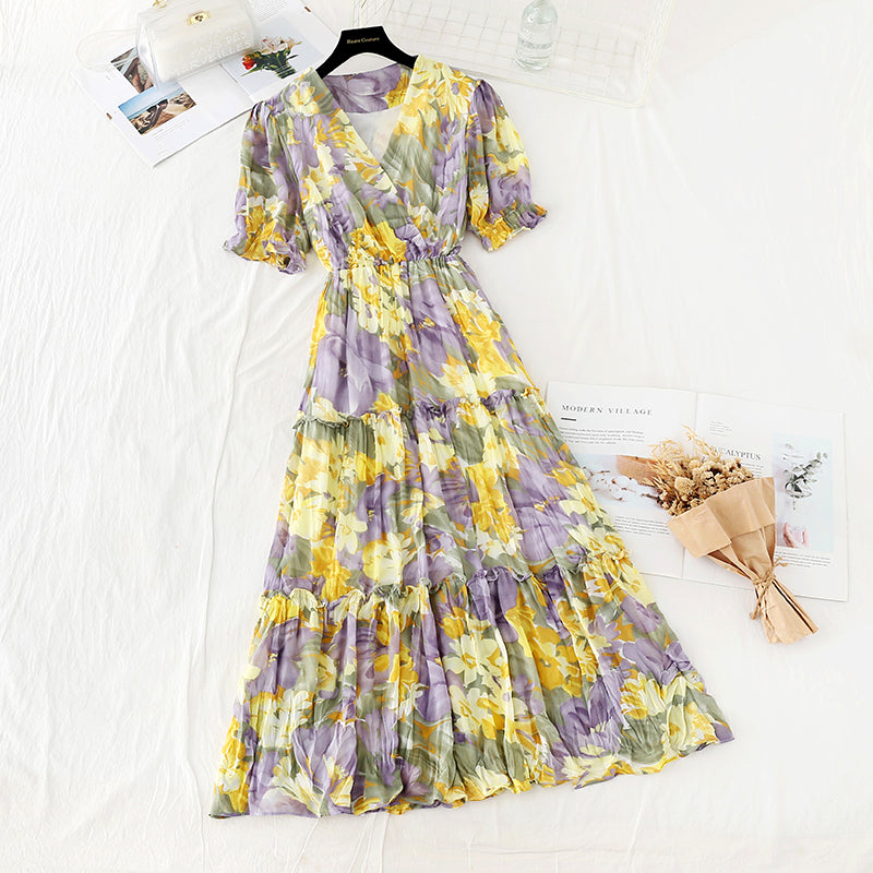 French long skirt pleated waist shows thin temperament Chiffon fairy skirt 4629