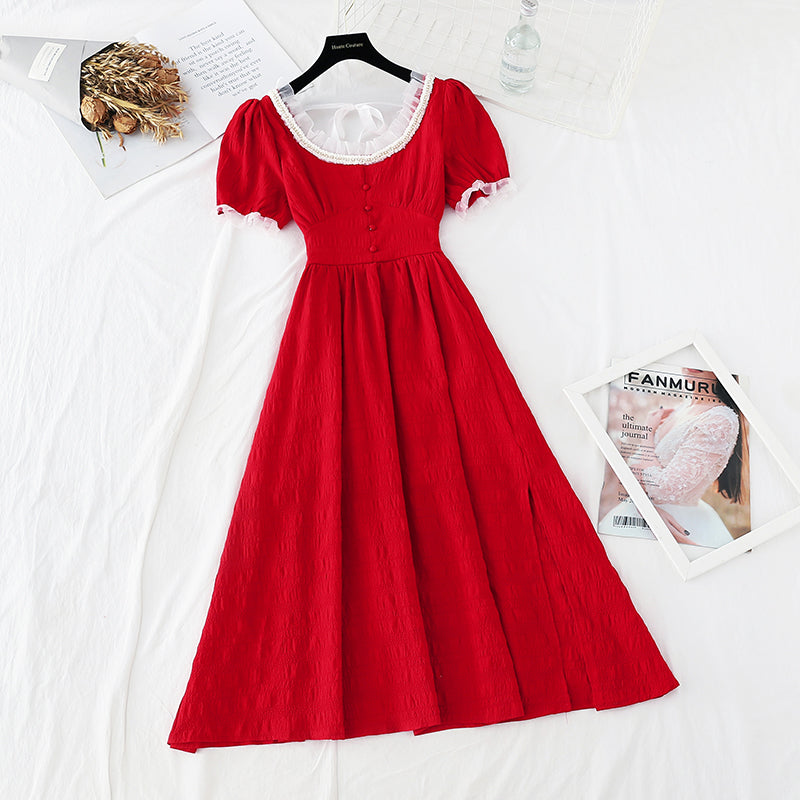 Neu geschnittenes französisches Kleid mit schmaler Taille 4668