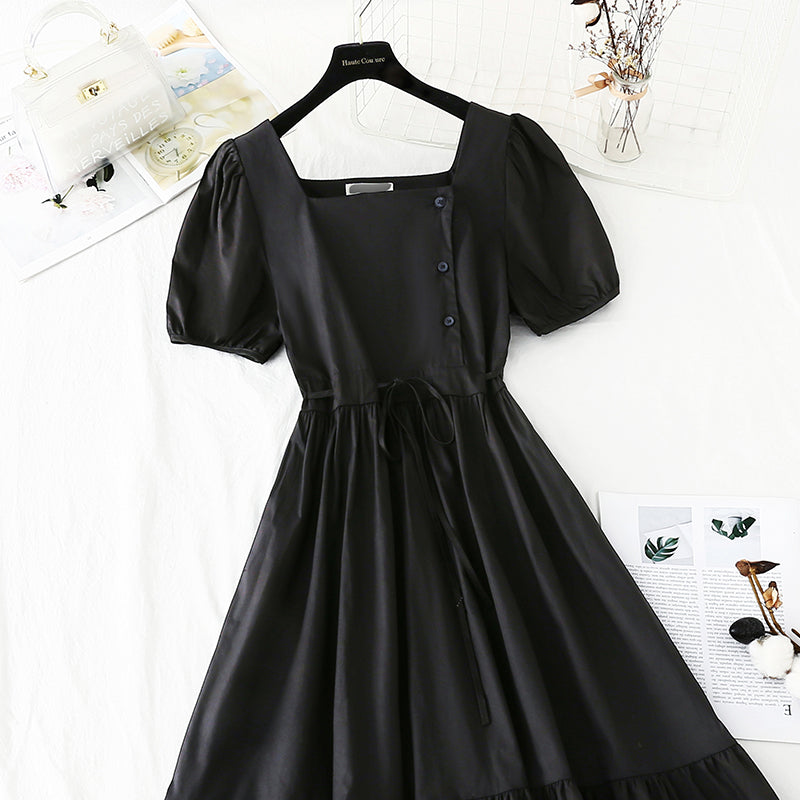 New style bubble sleeve French retro minority temperament fairy skirt 4847