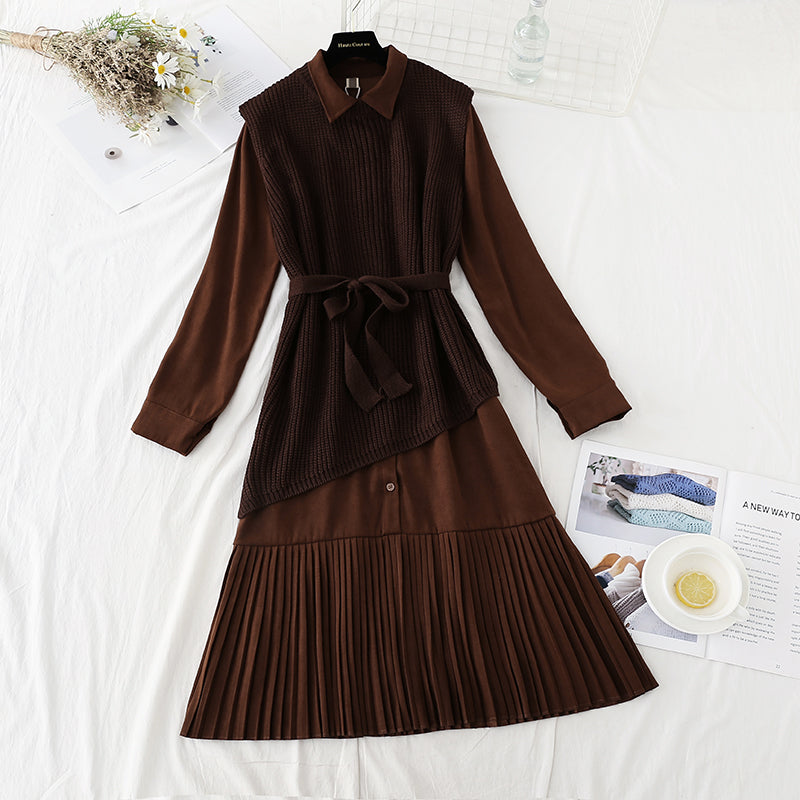 The new knitted sweater long skirt two-piece set is thin and tall 4762