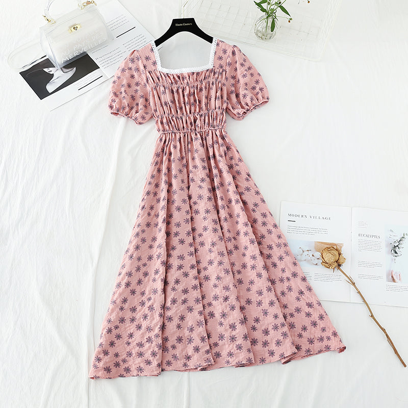 New style square neck Floral Chiffon Skirt French waist closing slim skirt 4675