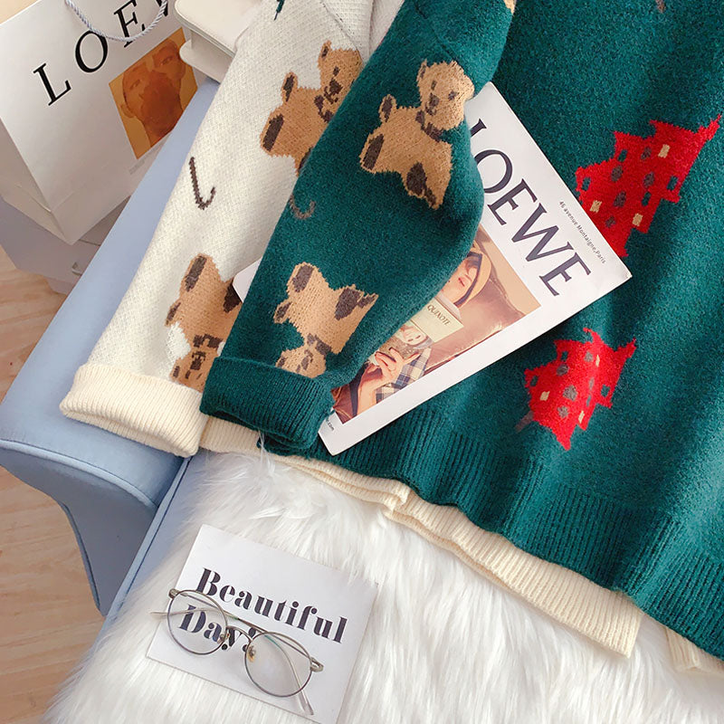 Christmas red sweater women's Pullover foreign style lazy wind sweater 4946