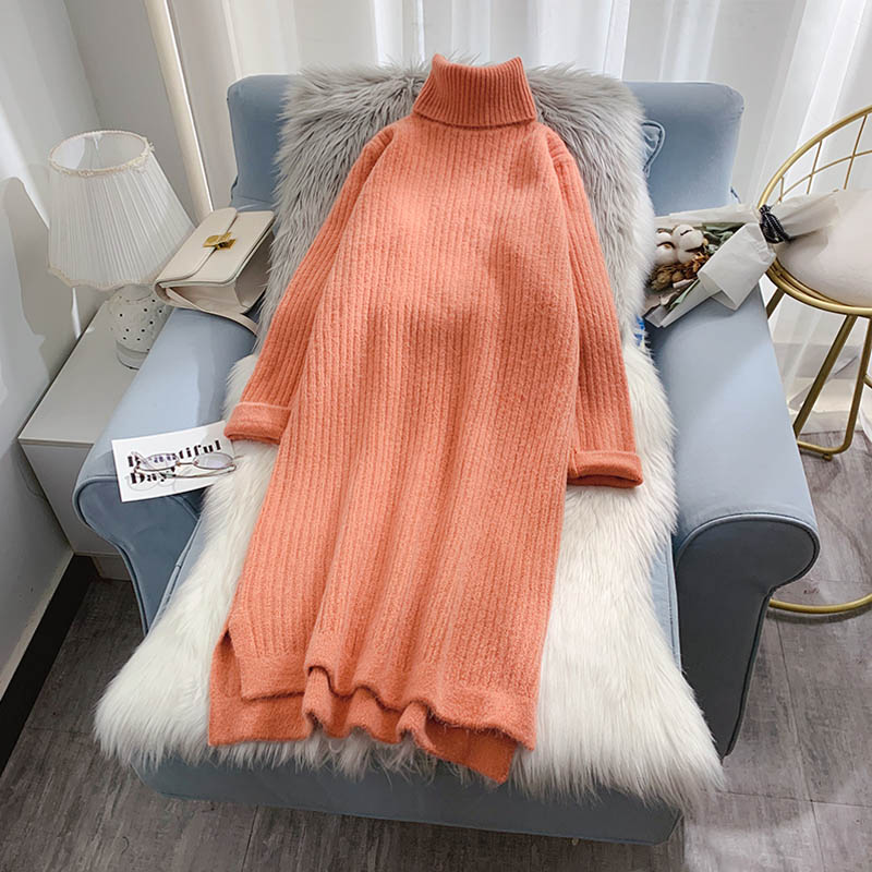 Medium length sweater women's Korean version loose over the knee 4931