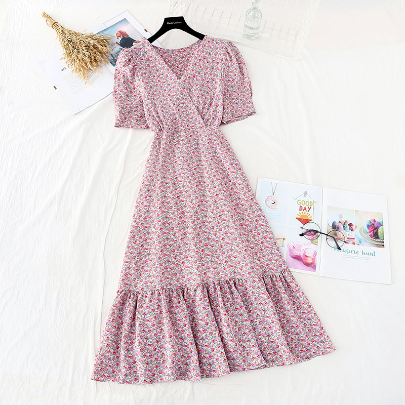 New chiffon skirt, slim waist in summer, French gentle long skirt 4616