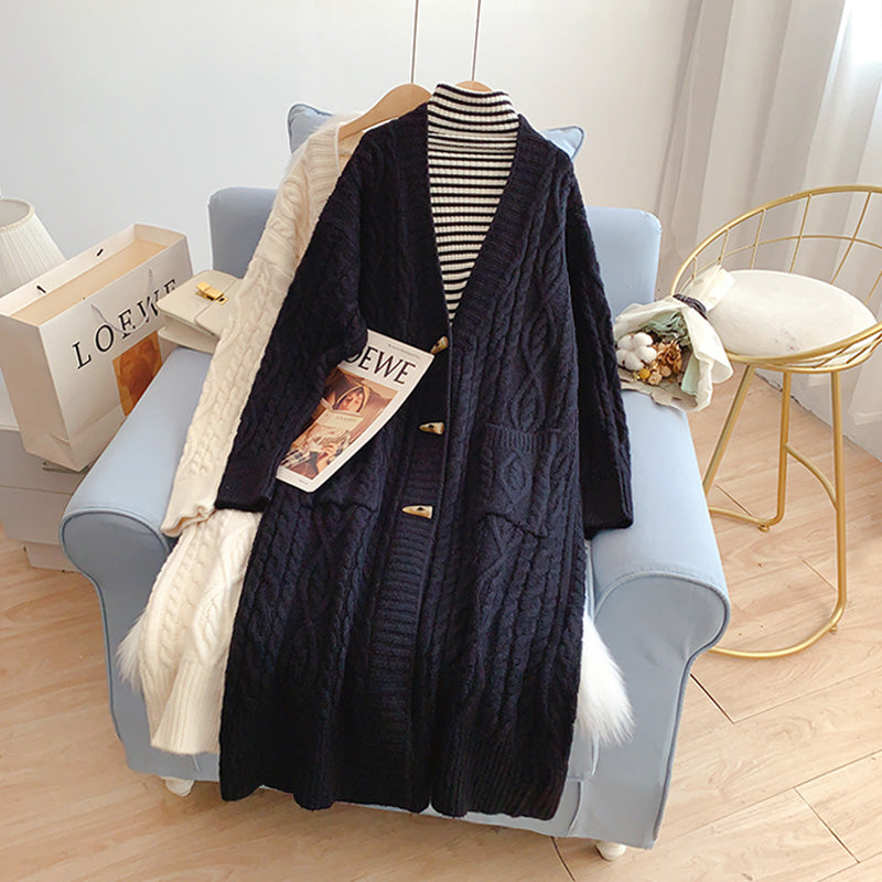 Lazy wind twist long sweater coat female 4927