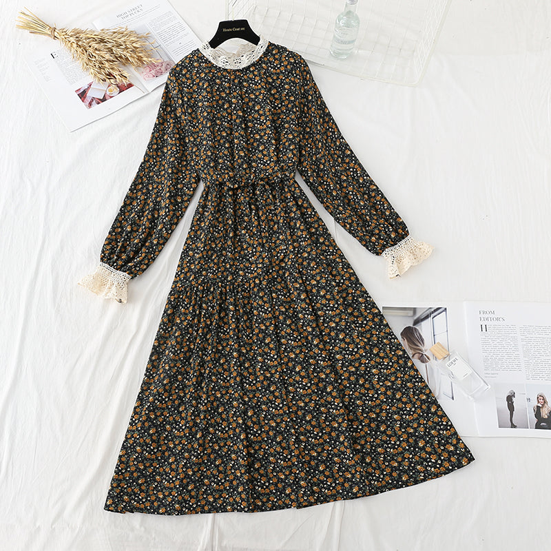 New floral dress women's aging lace up dress 4559
