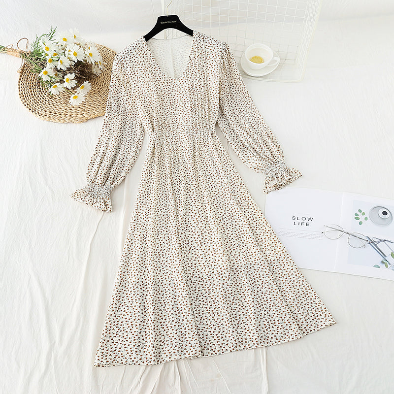 Nouvelle robe de pause thé française en mousseline de soie avec bandage fin et fermeture à la taille 4576