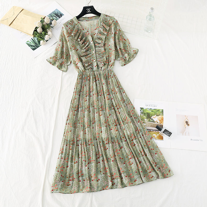 Neuer französischer Retro-Chiffonrock mit sanftem Wind und hoher Taille, dünner, bauchbedeckter Rock 4605