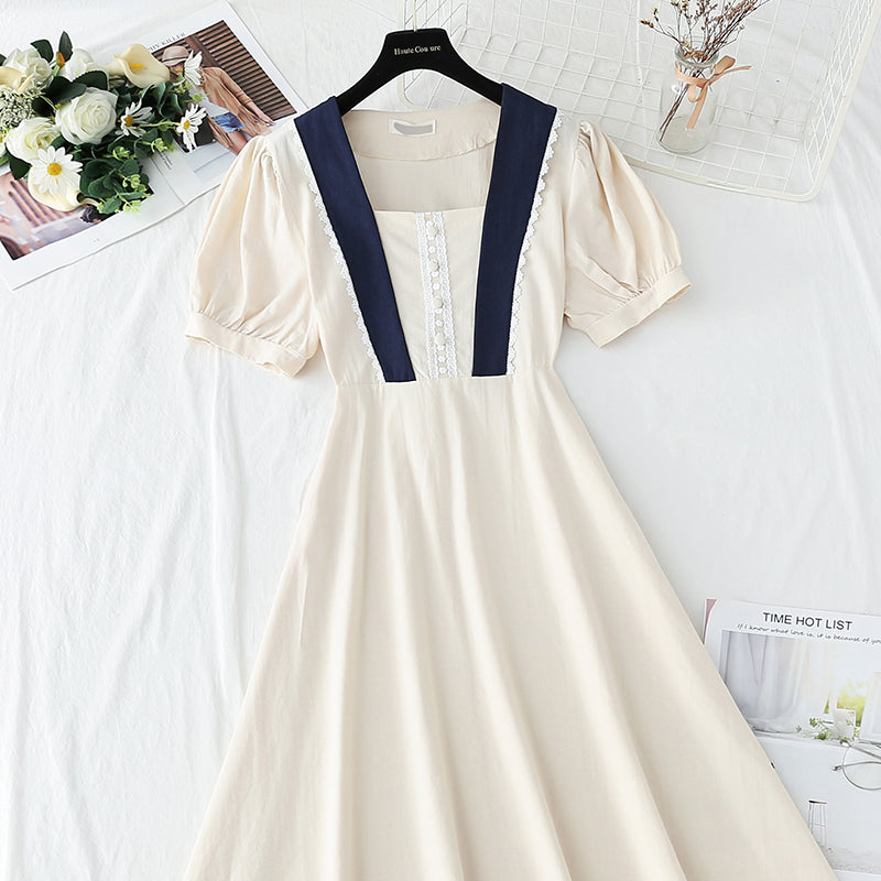 French Retro Tea Break temperament waist length skirt A-line skirt 4249