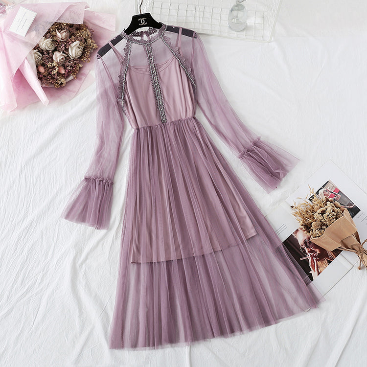 Schwere Industrie-Strass-Spitzen-Gaze-Kleid 4356