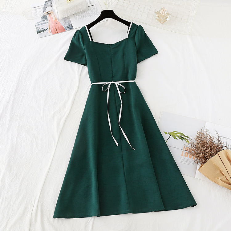 High waist shows thin temperament goddess linen dress children 4208