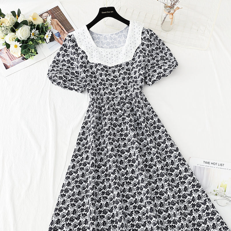 New French bubble sleeve princess skirt length style temperament 4256