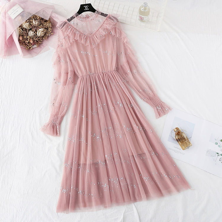 Fairy Sequin gauze dress Ruffle suspender 4321