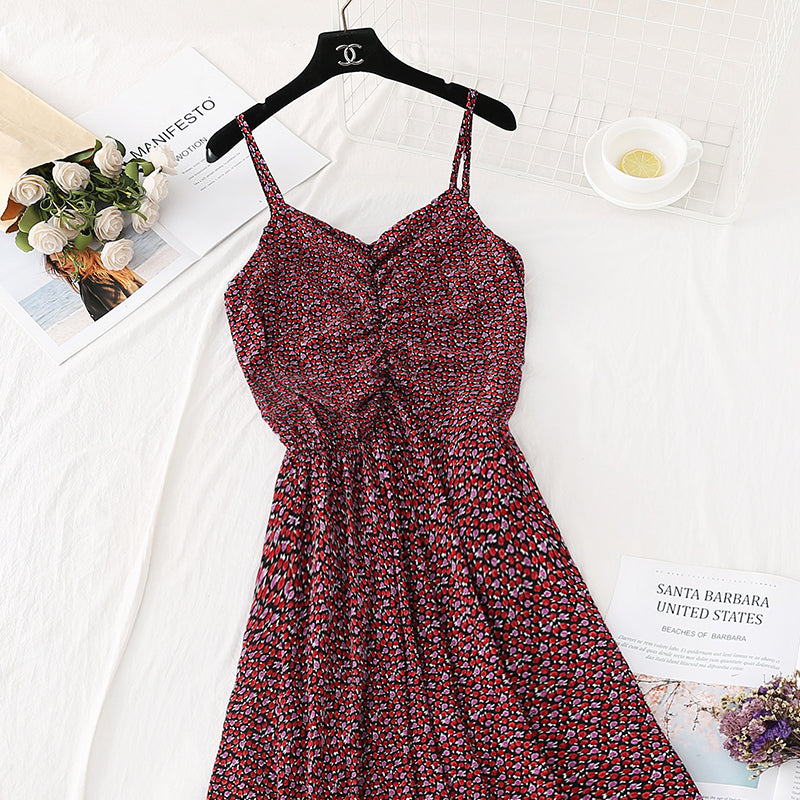 Broken flower suspender dress, super xiansen French style, slim waist 4111