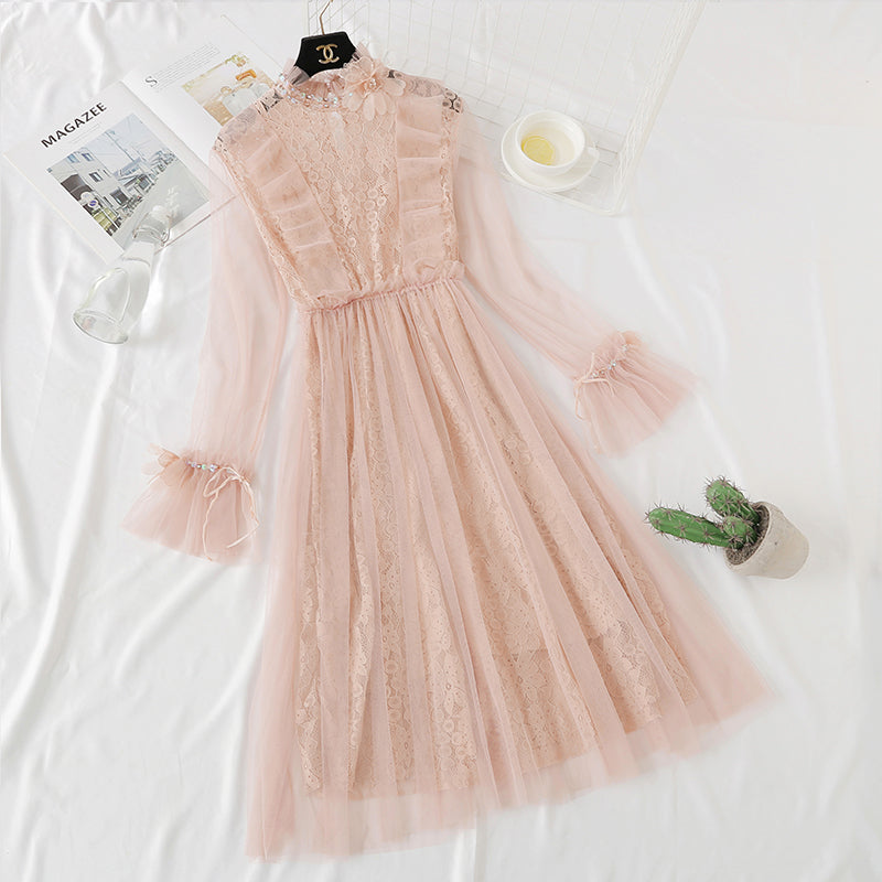 Dreidimensionales Blumenspitzenkleid aus schwerer Industrie im französischen Stil 4325