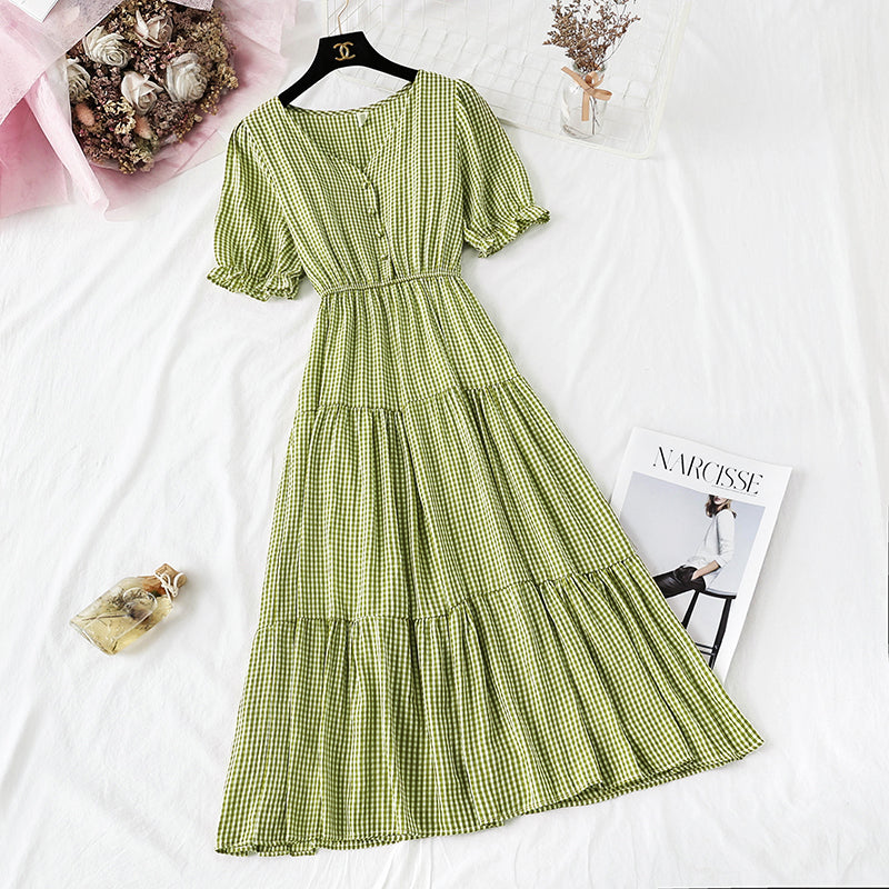 Plaid Dress is super xiansen, sweet and thin 4133