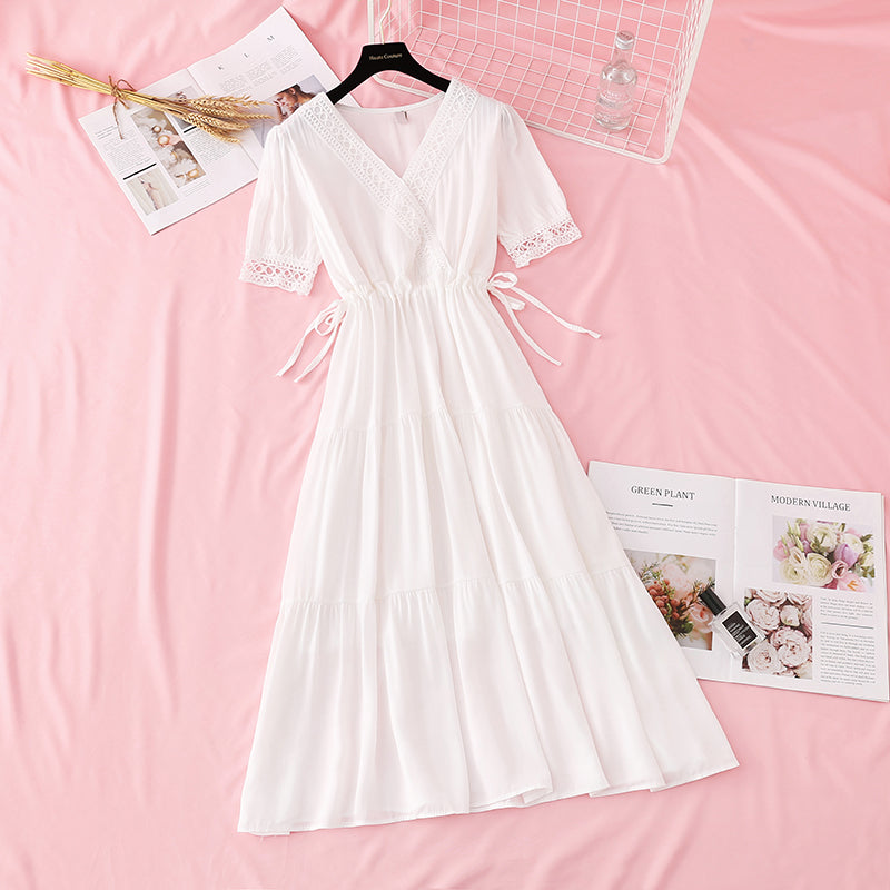 French retro waist with slim temperament fairy long skirt 4158