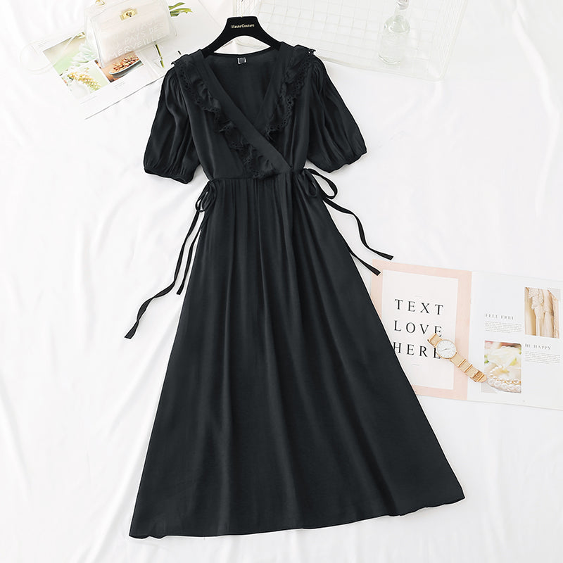 French retro skirt fairy super xiansen lace up waist length skirt 4155