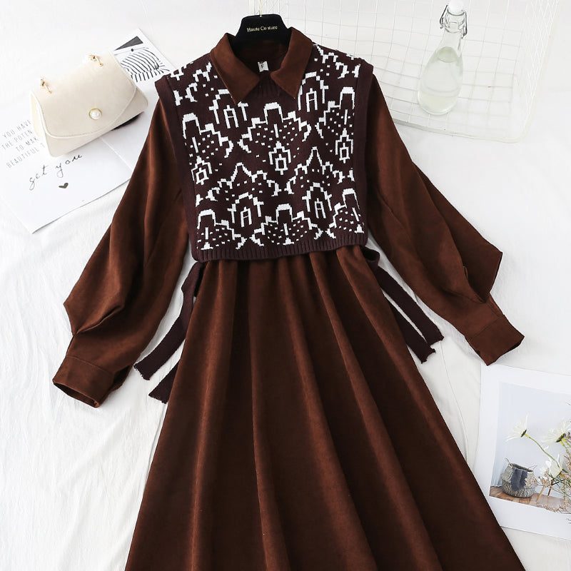 Slim knit dress versatile bottomed winter dress 4075