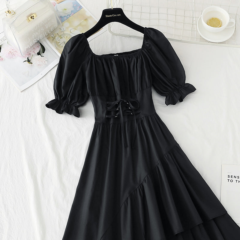 Off shoulder bandage waist slim irregular dress 4233