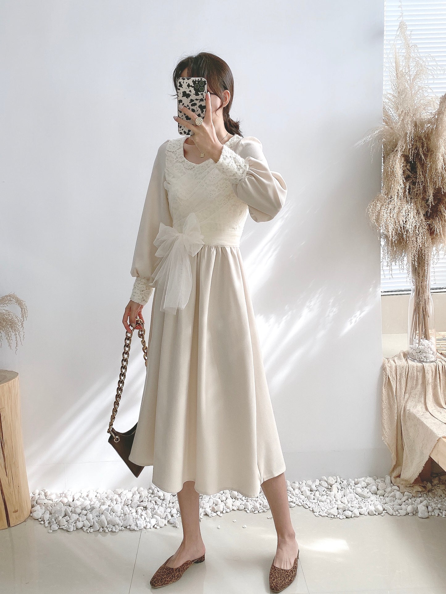 Gauze bow shows thin temperament slim skirt children 4074