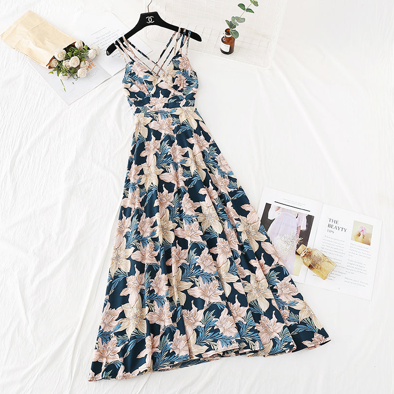 Broken Flower Chiffon dress female French first love skirt retro super Fairy 4108