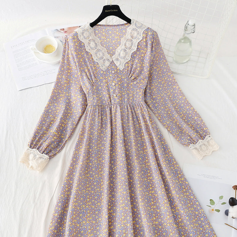 Floral dress gentle wind slim temperament Chiffon Skirt 4082
