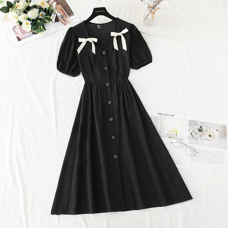 New French bow princess skirt bubble sleeve small skirt long 4247