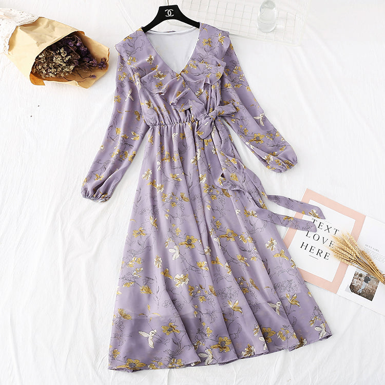 New French retro Mori floral style with a bottomed skirt at the waist 3969