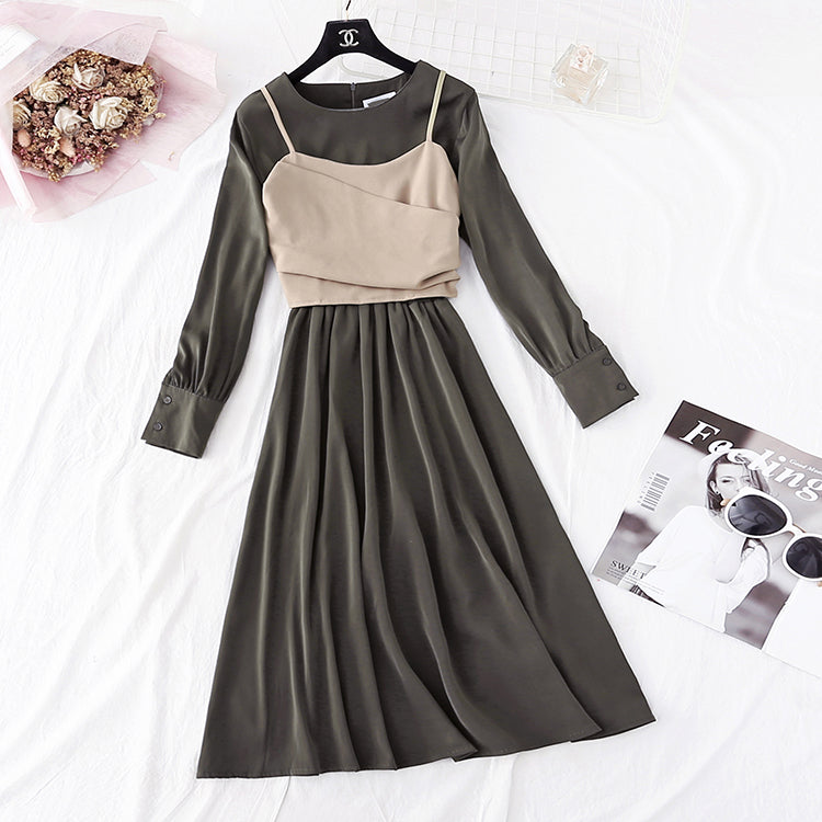 Chiffon Dress + suspender vest two piece suit 4035