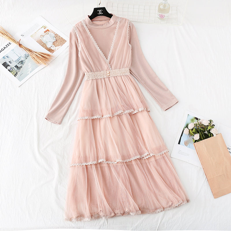 Japanese soft wind with mesh dress 3989