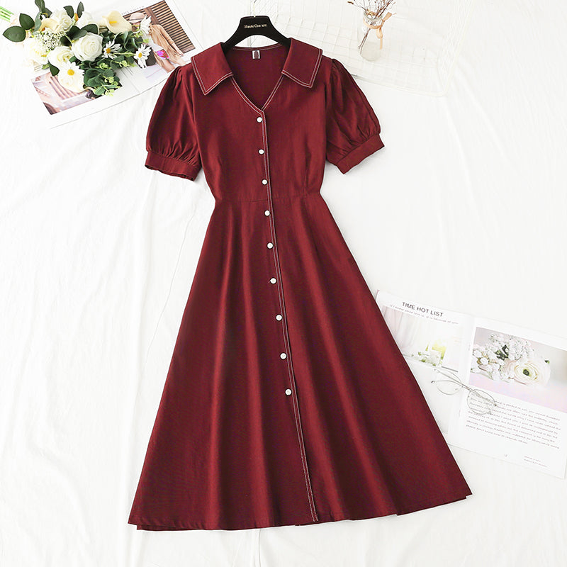 V-neck temperament, slim waist, tea break retro dress 4265