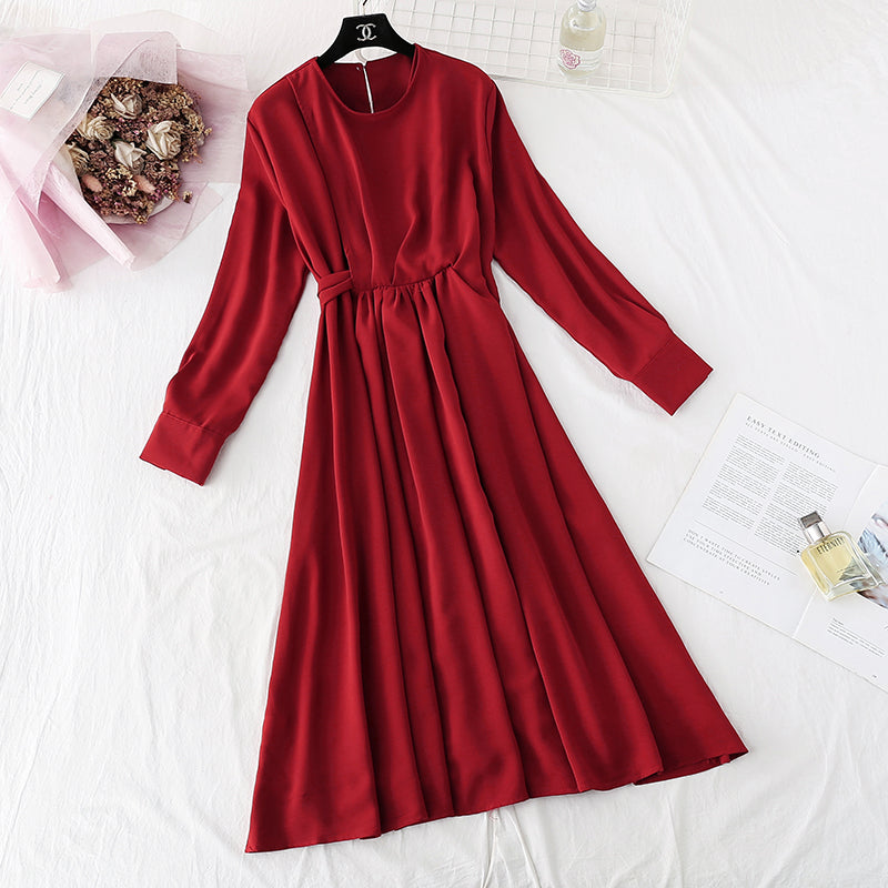 Temperament French retro lace up waist length skirt 4050