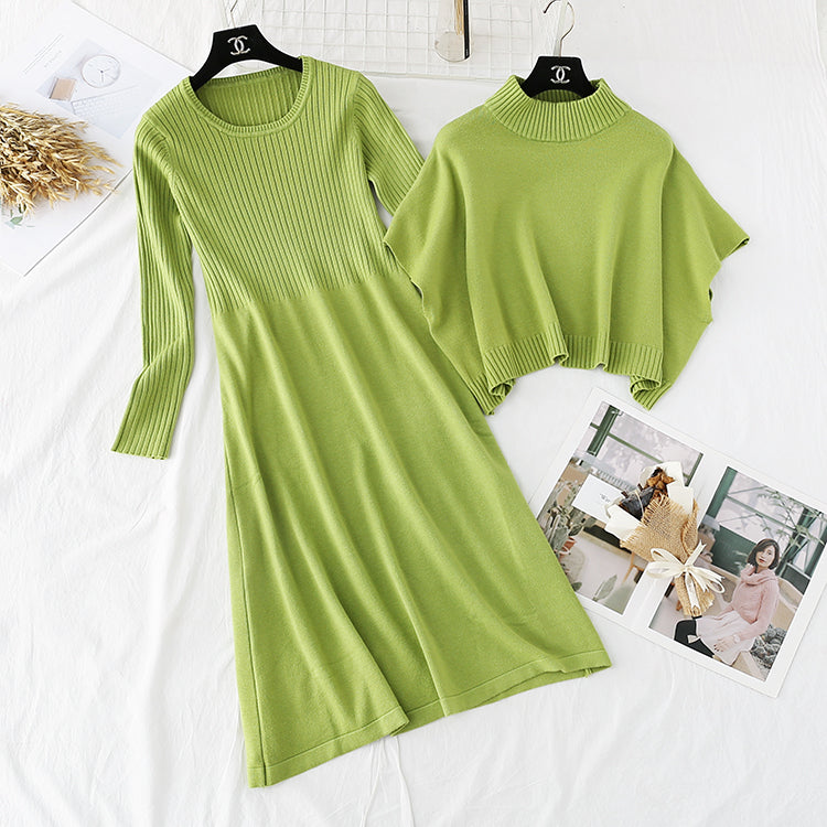 French retro waist closing thin temperament sweater long skirt suit 3943