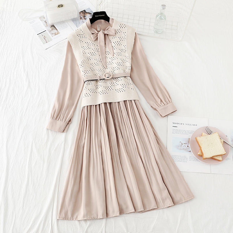 Knitted vest with pleated skirt two piece set fairy Sen Department 3920