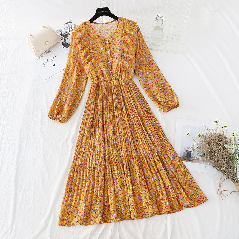 New Ruffle Chiffon Dress pleated skirt 4079