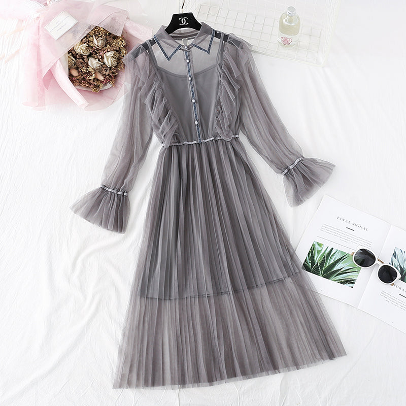 Sanftes Windfee-Superfee-Serien-Mesh-Kleid 3982