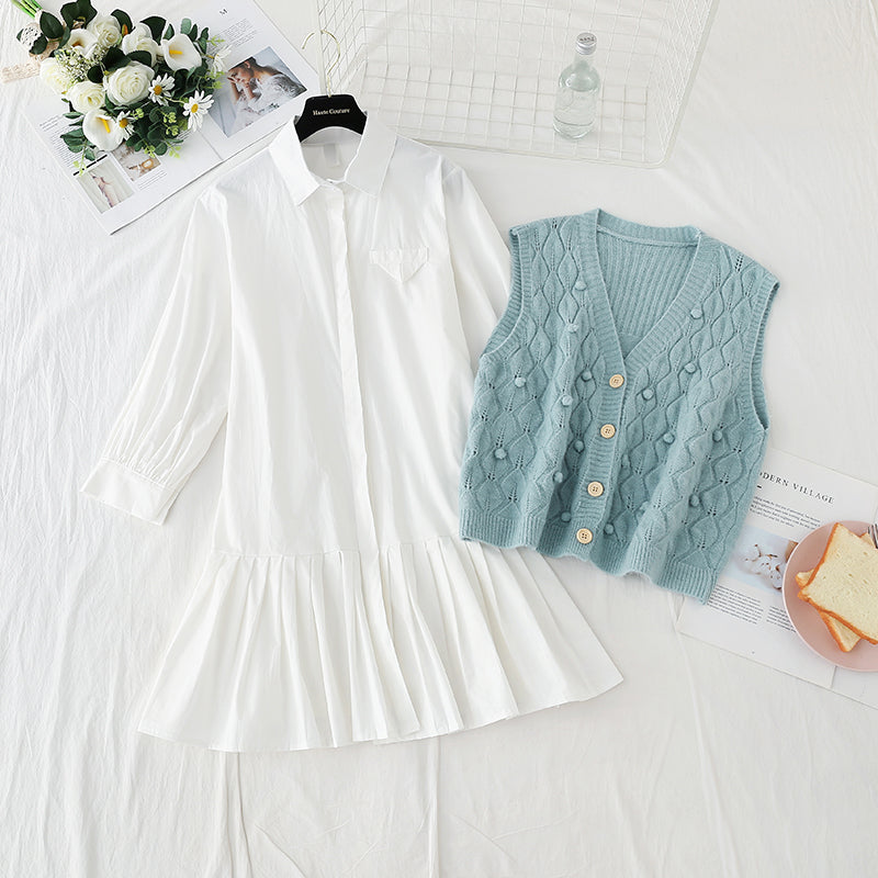 Gilet plissé couleur bonbon avec jupe chemise fée Sen Department 3919