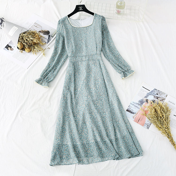 Französischer Retro-Super-Fee-Kragen mit langem Spitzenblumenboden und langem Rock 3997