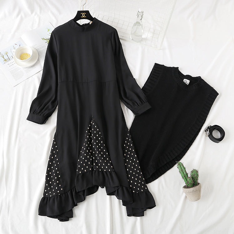 New knitted vest suit temperament two-piece suit with slim waist 3817