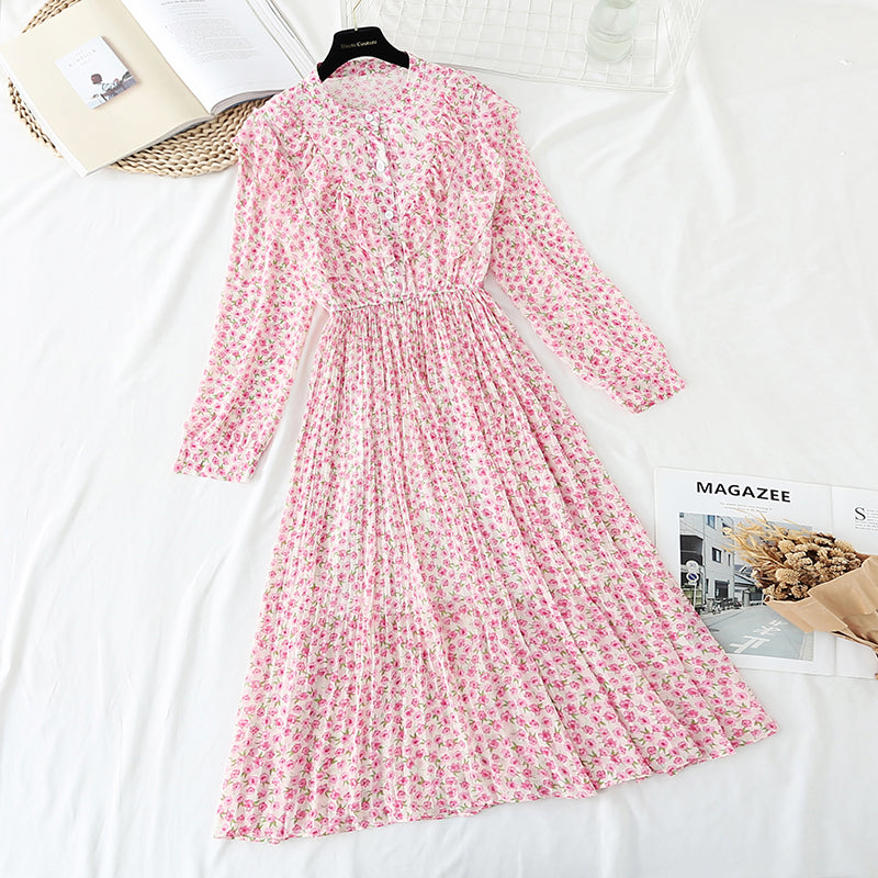 New pleated slim Chiffon Dress 3866