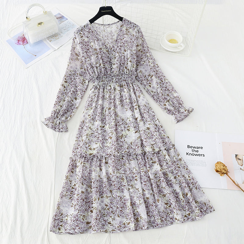 French Chiffon knee length skirt with slim waist 3843