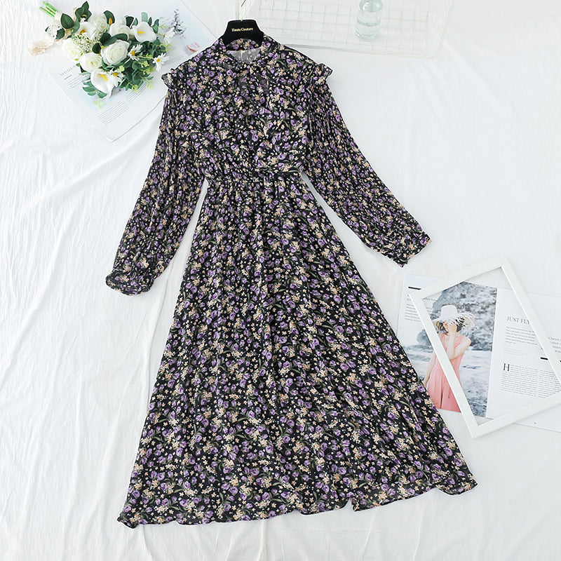 The new female Floral Chiffon dress is slim at the waist 3907