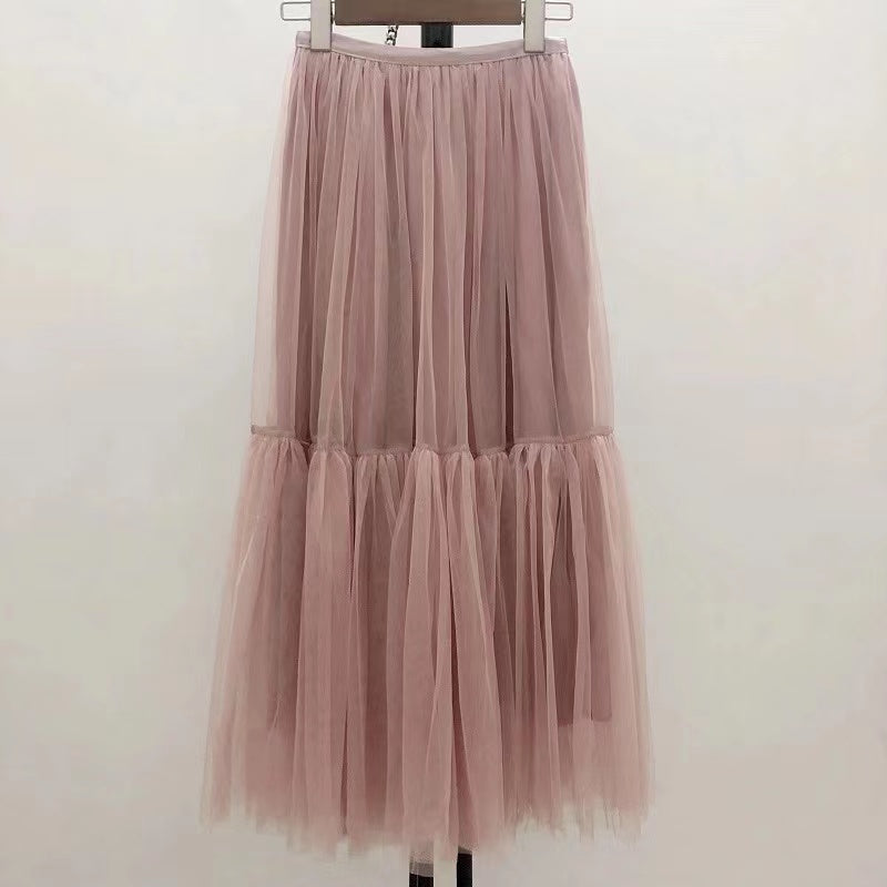 Jupe en maille, jupe féerique élégante et grande, jupe bouffante, jupe en gaze à épissure drapée 3710