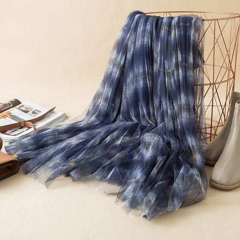 Rock in Tausendvogelform, Faltenrock mit hoher Taille, mittlerer und langer Gazerock 3701