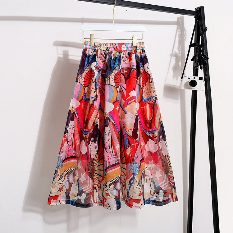 Nouvelle jupe, beauté à imprimé argenté, jupe longue taille haute en coupe A 3689