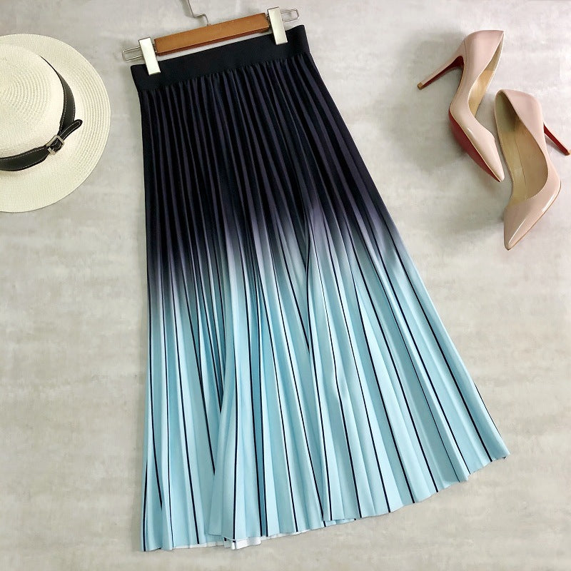 jupe de printemps, rayures arc-en-ciel, jupe plissée, taille haute, jupe longue, jupe trapèze 3693